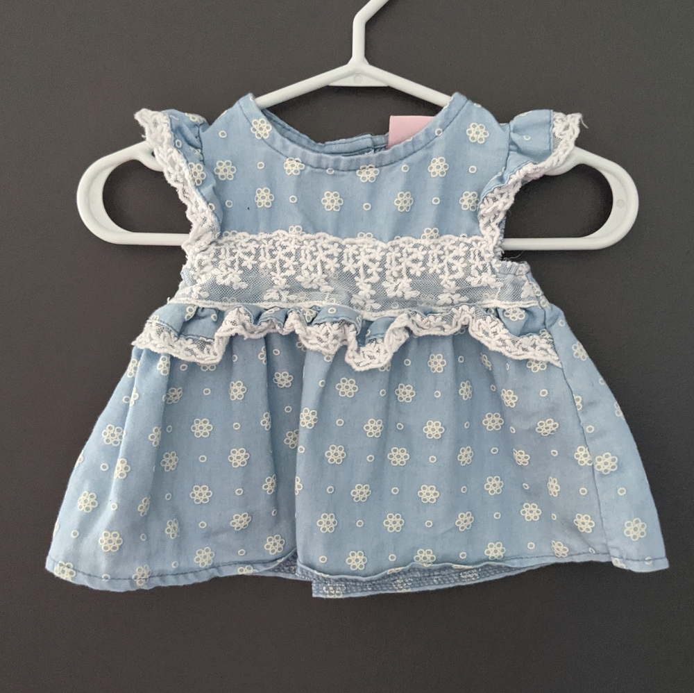 Denim floral dress with lace detail